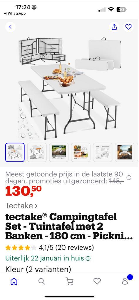 Campingtafel Set - Tectake - Zo goed als nieuw!, Tuin en Terras, Picknicktafels, Zo goed als nieuw, Rechthoekig, Overige materialen