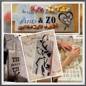 Leuke tekst op hout of textiel? Tevens als workshop NIEUW beschikbaar voor biedingen