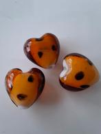 3 grote lampwork glaskralen oranje bruin kralen hart, Ophalen of Verzenden, Nieuw, Kraal
