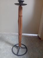 Mooie kandelaar metaal met riet/bamboe detail, Ophalen of Verzenden, Zo goed als nieuw, Metaal, Kandelaar