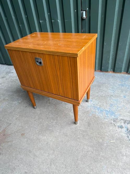 Vintage Fineer Nachtkastje Met Klep 1970s, Verzamelen, Retro, Ophalen of Verzenden