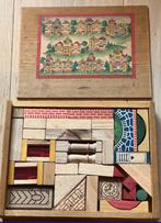 antiek speelgoed 2 Houten blokkendozen vintage rond 1950, Verzenden