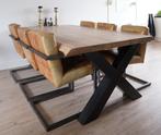 Leren eettafelstoelen, Huis en Inrichting, Stoelen, Ophalen, Gebruikt, Bruin, Metaal