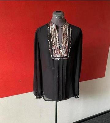 Zwarte voile blouse met pailletjes maat L . beschikbaar voor biedingen