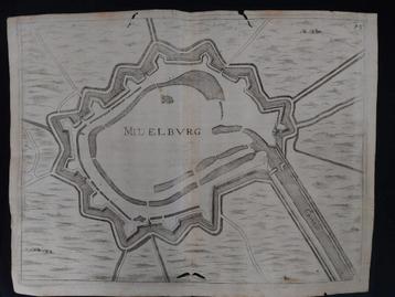 Stadsplattegrond van Middelburg gravure uit 17e eeuw beschikbaar voor biedingen
