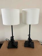 Twee zwarte tafellampjes met witte kap, Ophalen, Gebruikt, Metaal, Minder dan 50 cm