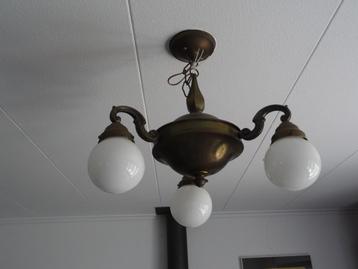 vintage messing hanglamp met 3 bollen