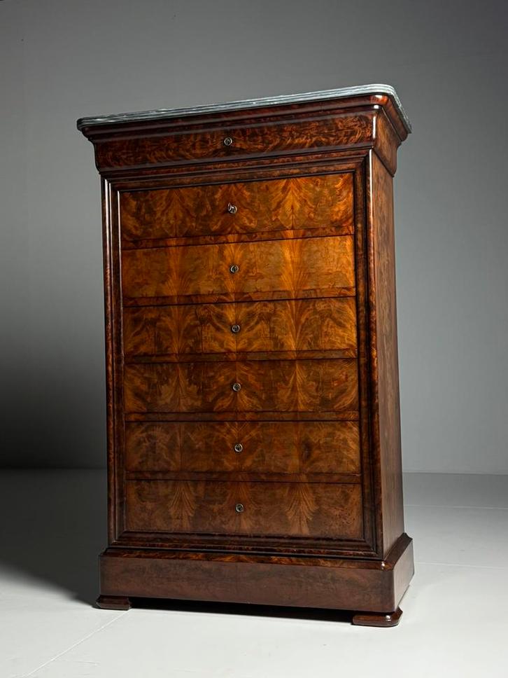 Franse Louis Philippe lasekast Chifonniere mahonie, Huis en Inrichting, Kasten | Ladekasten, Minder dan 100 cm, 25 tot 50 cm, Eikenhout