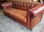 Vintage Chesterfield bank 2.20 breed + BEZORGING GRATIS, Gebruikt, Chesterfield, Leer, Ophalen of Verzenden