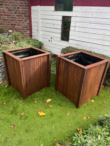 verrijdbare hardhouten bankirai plantenbakken 70x70x80 beschikbaar voor biedingen