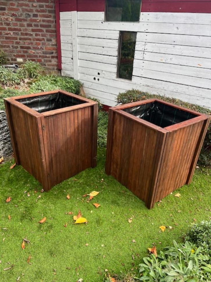 verrijdbare hardhouten bankirai plantenbakken 70x70x80, Tuin en Terras, Bloembakken en Plantenbakken, Zo goed als nieuw, Hout
