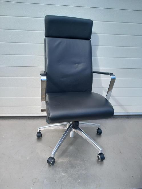 Leren bureaustoel, Huis en Inrichting, Bureaustoelen, Gebruikt, Bureaustoel, Zwart, Ergonomisch, Ophalen
