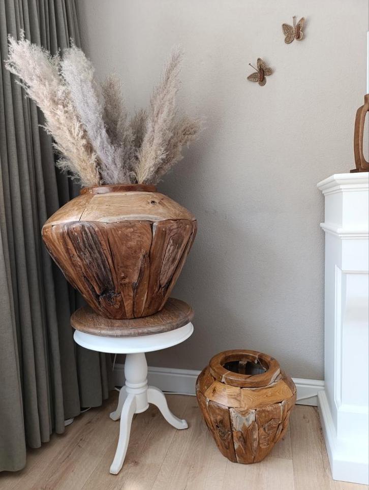 Robuuste teakhouten vazen nieuw., Huis en Inrichting, Woonaccessoires | Vazen, Nieuw, Overige kleuren, Minder dan 50 cm, Overige materialen