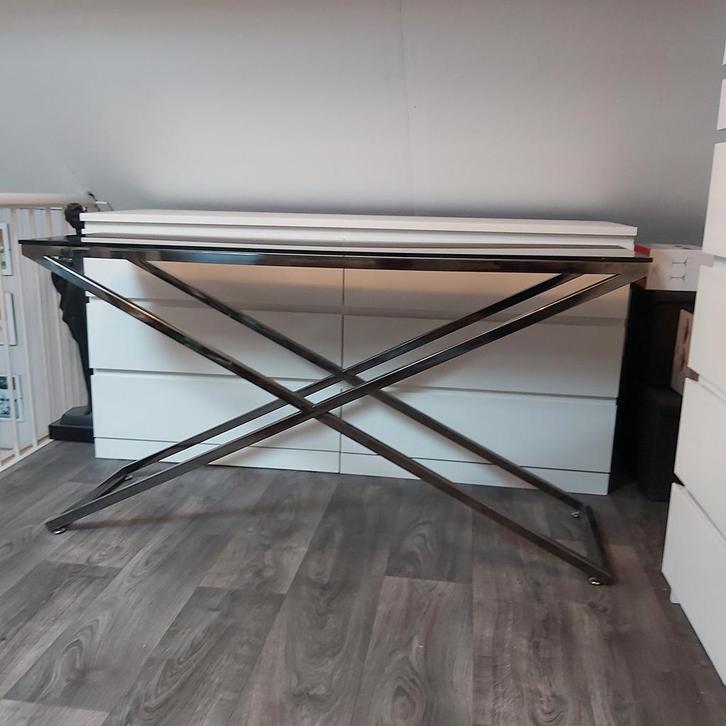 Stijlvolle Sidetable met Glazen Blad Eric Kuster style, Huis en Inrichting, Tafels | Sidetables, Zo goed als nieuw, 25 tot 50 cm
