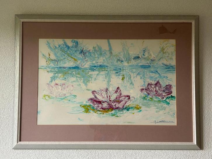 Aquarel in rozetinten, Huis en Inrichting, Woonaccessoires | Schilderijen, Tekeningen en Foto's, Zo goed als nieuw, Schilderij