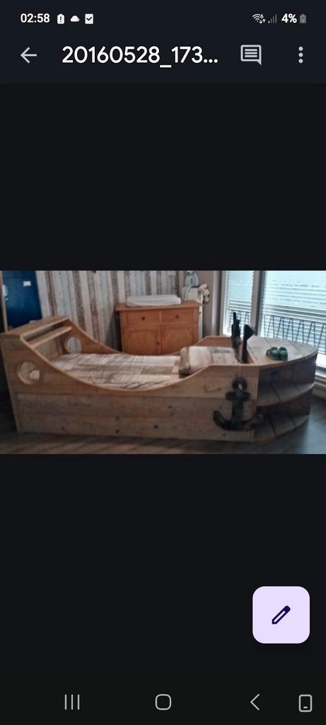 Boot bed steigerhout, Huis en Inrichting, Slaapkamer | Bedden, Gebruikt, Eenpersoons, 90 cm, Steigerhout, Beige, Ophalen