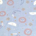 Promo! 61114) 140x50cm Katoenen flanel maan ster blauw, Hobby en Vrije tijd, Stoffen en Lappen, Blauw, 120 cm of meer, Nieuw, Ophalen of Verzenden