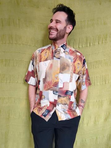 Vintage overhemd / shirt / print / meerkleurig / medium / M  beschikbaar voor biedingen