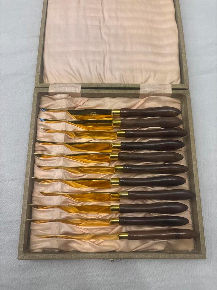 Vintage Bronzi messen set in originele doos, Antiek en Kunst, Antiek | Bestek, Ophalen of Verzenden