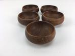 5 kleine teak houten schaaltjes, Huis en Inrichting, Woonaccessoires | Schalen en Manden, Ophalen, Schaal, Rond, Nieuw