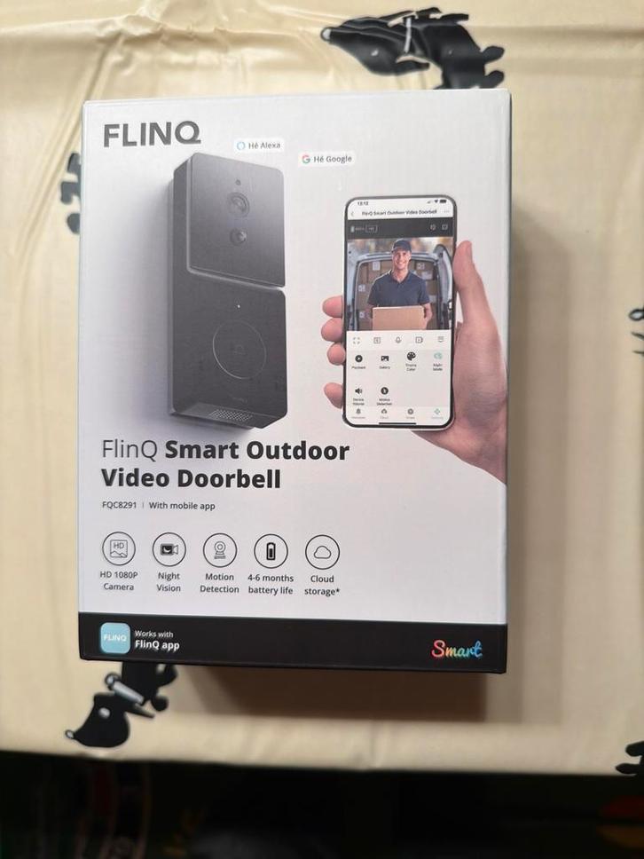 FlinQ Smart Outdoor Videodeurbel -NIEUW-, Huis en Inrichting, Deurbellen, Nieuw, Draadloos, Ingebouwde camera, Compatibel met smartphone