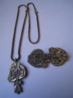 TINNEN JUWELEN ; HANDMADE - KETTING m. HANGER  EN BROCHE, Verzenden, Zo goed als nieuw, Grijs, Ketting