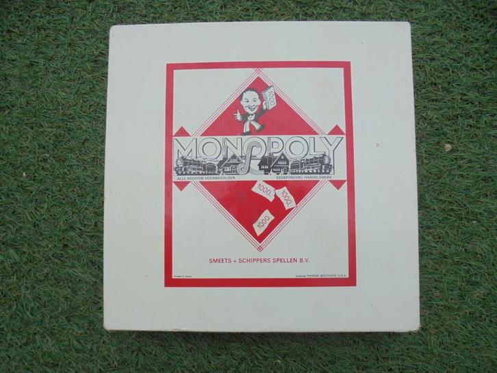 Vintage Monopoly bordspel, witte vierkante doos, Clipper, Hobby en Vrije tijd, Gezelschapsspellen | Bordspellen, Gebruikt, Een of twee spelers