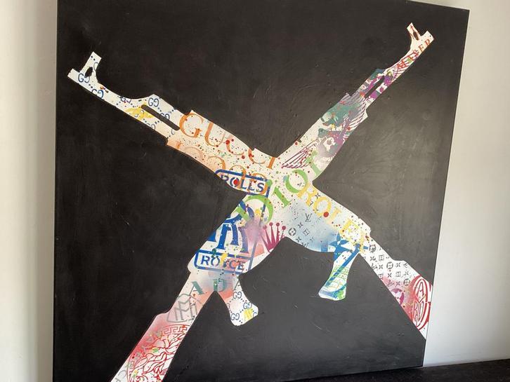 Modern Kunstwerk - Geweren 100x100 ophalen, Antiek en Kunst, Kunst | Schilderijen | Klassiek, Ophalen of Verzenden