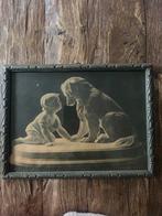 Oude prent, kind met hond in lijst, Antiek en Kunst, Ophalen of Verzenden