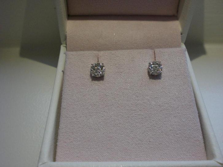 Wit Gouden Diamanten Oorknopjes, Sieraden, Tassen en Uiterlijk, Oorbellen, Zo goed als nieuw, Goud, Wit, Met edelsteen, Verzenden