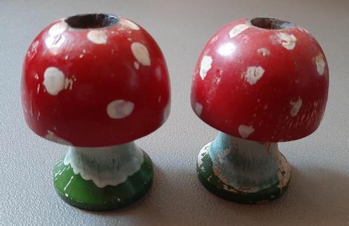 Zweedse houten mushroom kandelaar vintage 2x, Antiek en Kunst, Curiosa en Brocante, Ophalen of Verzenden