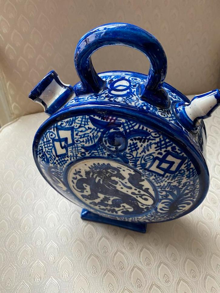 Vintage Spaanse Porrón, blauw/wit beschilderd., Antiek en Kunst, Antiek | Porselein, Ophalen of Verzenden