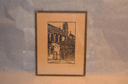 4 Etsjes gesign. 'van Oost' dorps / stadsgezichten, Antiek en Kunst, Kunst | Etsen en Gravures, Ophalen of Verzenden