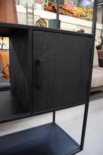 2 x zwarte lage open kast roomdivider metaal & mangohout, Huis en Inrichting, Kasten | Boekenkasten, 50 tot 100 cm, Met deur(en)
