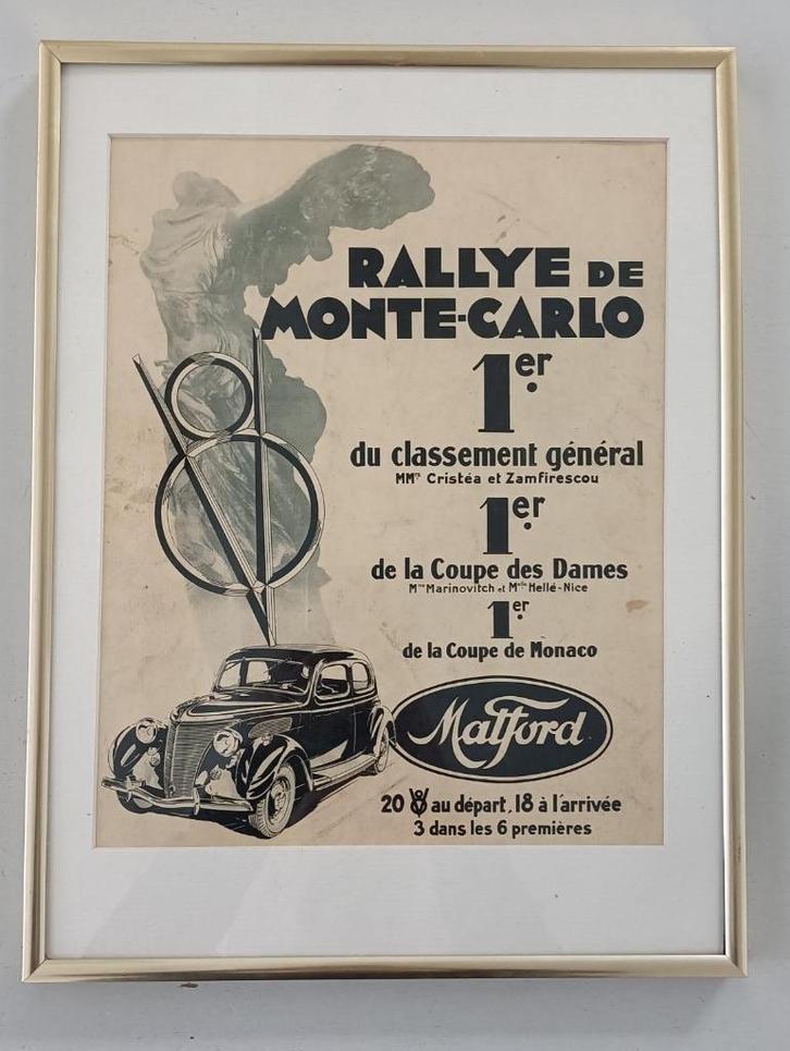ingelijste auto-advertentie Ford jaren 30 Monte Carlo rallye, Verzamelen, Automerken, Motoren en Formule 1, Gebruikt, Auto's, Ophalen of Verzenden