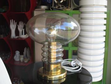 Space age design jaren 70 tafellamp messing glas retro beschikbaar voor biedingen