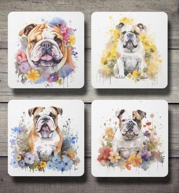 Engelse Bulldog Aquarel onderzetters met houder beschikbaar voor biedingen