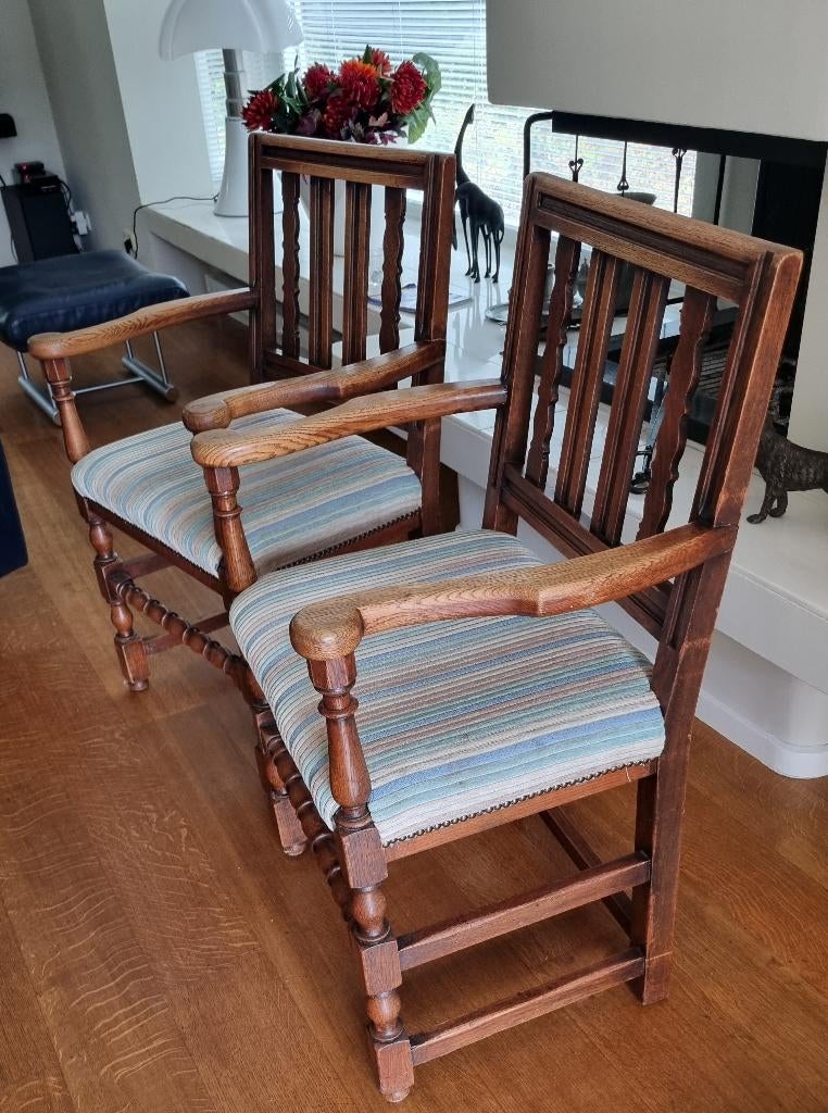 Engelse armstoelen/spijltjestoelen eikenhout, Antiek en Kunst, Ophalen