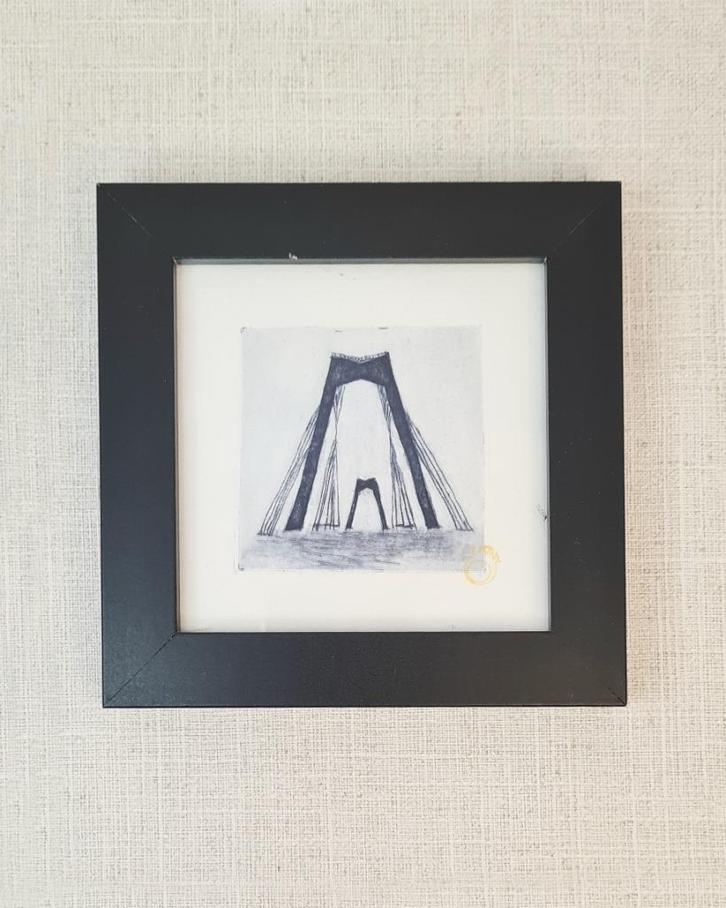 Ets Willemsbrug Rotterdam 10x10 cm, handgemaakt, Huis en Inrichting, Woonaccessoires | Schilderijen, Tekeningen en Foto's, Nieuw