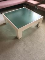Vintage witte MDF-salontafel met groene gehard-glazen inzet, Ophalen, 50 tot 100 cm, Glas, Vierkant