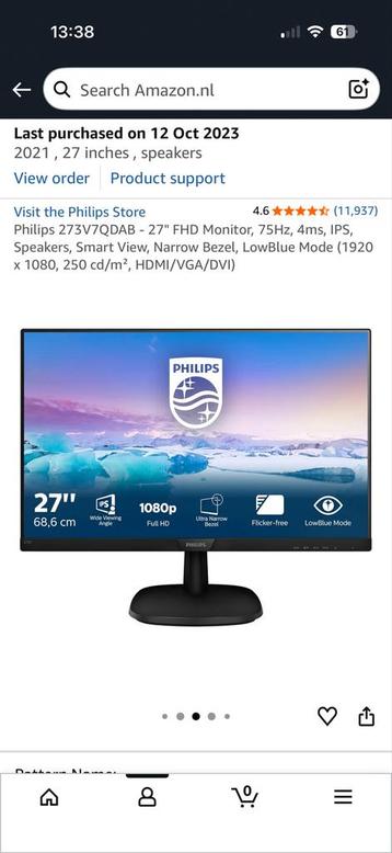 Philips 273V7QDAB - 27 inch Full HD Monitor beschikbaar voor biedingen