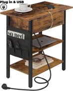 Bijzettafel-Houten Sidetable – Bruin-Zwart – 60x40x45 cm, Minder dan 55 cm, Nieuw, Rechthoekig, Hout