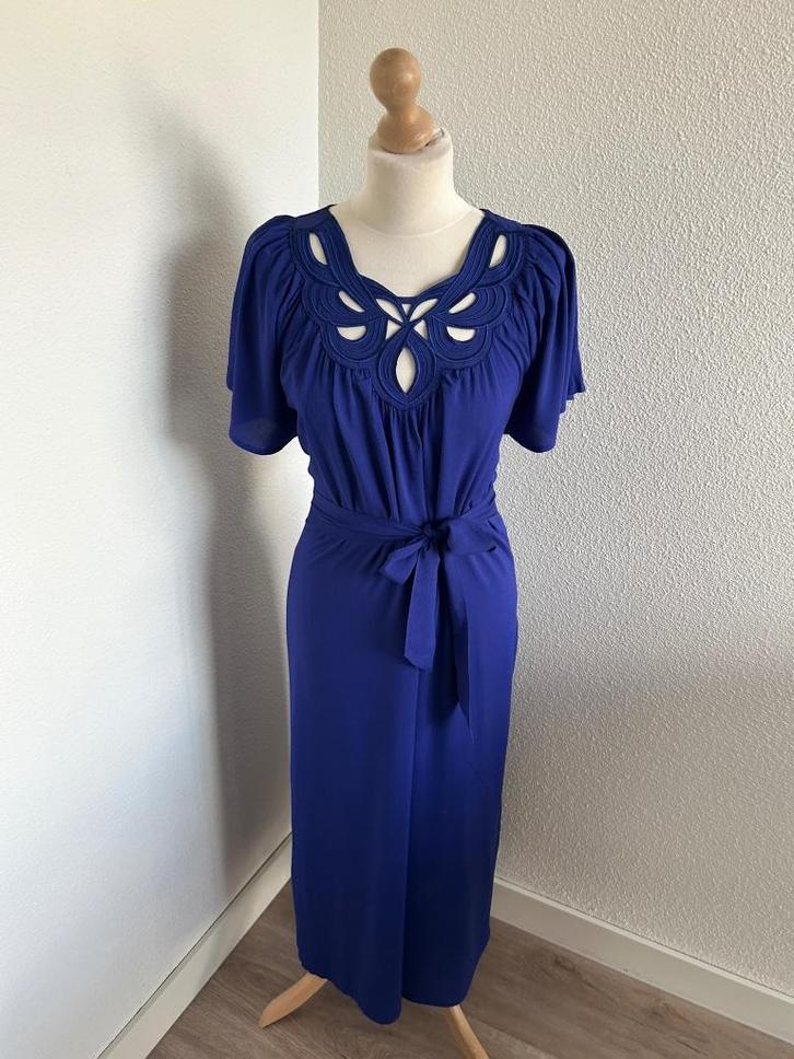 King Louie maat 40 kobalt blauwe midi jurk 2622, Kleding | Dames, Jurken, Zo goed als nieuw, Maat 38/40 (M), Blauw, Onder de knie