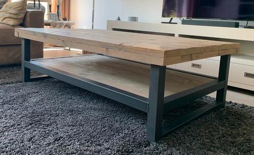Salontafel hout met staal. 90x140, Huis en Inrichting, Tafels | Salontafels, Zo goed als nieuw, Minder dan 50 cm, 50 tot 100 cm