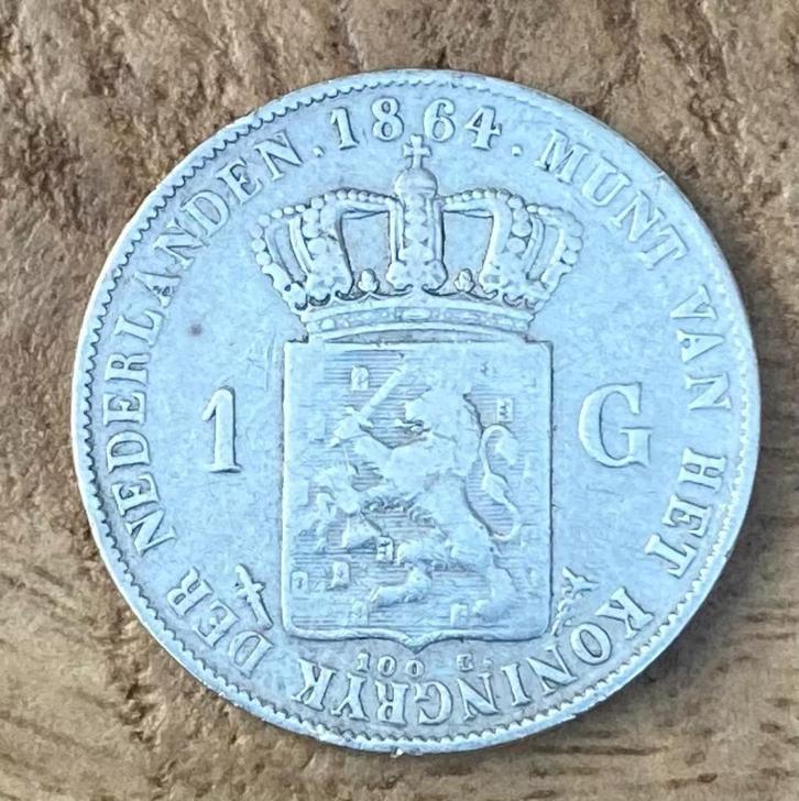 1 gulden 1864 Willem III, Postzegels en Munten, Munten | Nederland, Losse munt, 1 gulden, Koning Willem III, Zilver, Ophalen