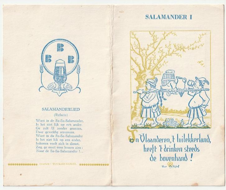 Tuur de Rijbel Salamander menukaart BBB bier, Antiek en Kunst, Curiosa en Brocante, Verzenden