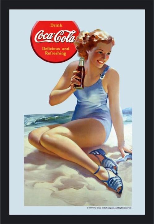 Coca Cola pinup blauw reclame spiegel wand decoratie deco, Verzamelen, Merken en Reclamevoorwerpen, Nieuw, Reclamebord, Ophalen of Verzenden