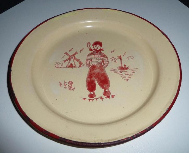 4 emaille kinderbordjes , 2 mickey mouse 1 boer en molenaar, Antiek en Kunst, Antiek | Emaille, Verzenden