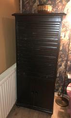 Vintage computerkast kast, hout, met rolluik., Ophalen, Gebruikt, Vintage, Meerdere deuren