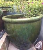 Grote prachtige geglazuurde groene bloempot 60cm, Tuin en Terras, Bloempotten, 40 cm of meer, Rond, Ophalen of Verzenden, Zo goed als nieuw